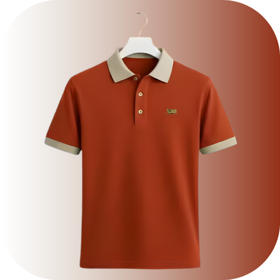 Men's Contrast Trim Polo T-Shirt | Tan Collar & Cuff | Classic Button Placket Slim Fit Casual Tee