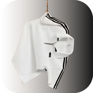 Men's White Striped Performance T-Shirt | Black 3-Stripe Shoulder | Textured Athletic Sportswear Tee