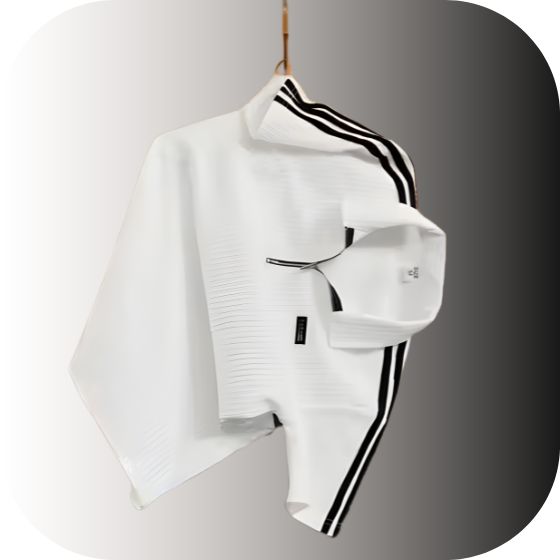 Men's White Striped Performance T-Shirt | Black 3-Stripe Shoulder | Textured Athletic Sportswear Tee