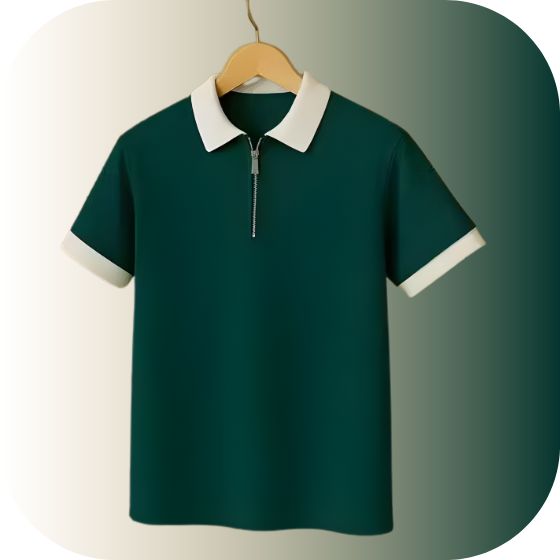 Men's Quarter-Zip Polo T-Shirt | Contrast Collar & Cuff | Knitted Texture Casual Half Sleeve Top