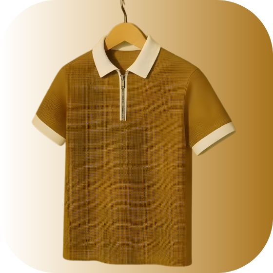 Men's Quarter-Zip Polo T-Shirt | Contrast Collar & Cuff | Knitted Texture Casual Half Sleeve Top