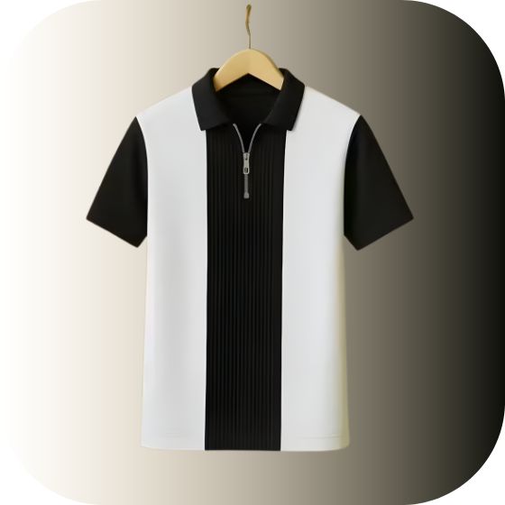 Men's Quarter-Zip Panel Polo T-Shirt | Retro Pleated Center | Color Block Golf & Casual Short Sleeve Tee