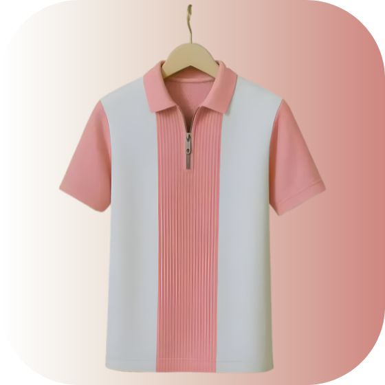 Men's Quarter-Zip Panel Polo T-Shirt | Retro Pleated Center | Color Block Golf & Casual Short Sleeve Tee