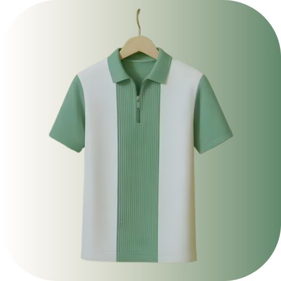 Men's Quarter-Zip Panel Polo T-Shirt | Retro Pleated Center | Color Block Golf & Casual Short Sleeve Tee