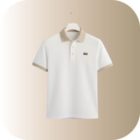 Men's Contrast Trim Polo T-Shirt | Tan Collar & Cuff | Classic Button Placket Slim Fit Casual Tee