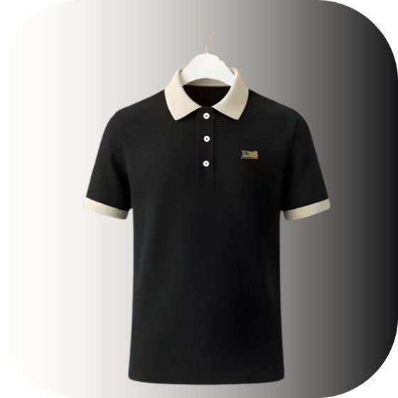 Men's Contrast Trim Polo T-Shirt | Tan Collar & Cuff | Classic Button Placket Slim Fit Casual Tee