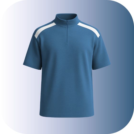 Unisex Sporty Short Sleeve Zip-Up Polo Tee | High Neck Mock Collar Design