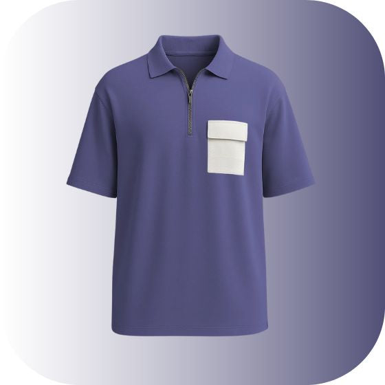 Trendy Oversized Half-Zip Polo Tee | Contrast Pocket Streetwear Top