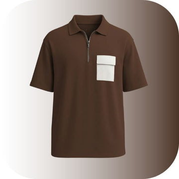 Trendy Oversized Half-Zip Polo Tee | Contrast Pocket Streetwear Top