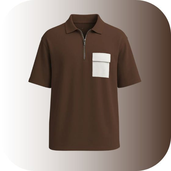 Trendy Oversized Half-Zip Polo Tee | Contrast Pocket Streetwear Top