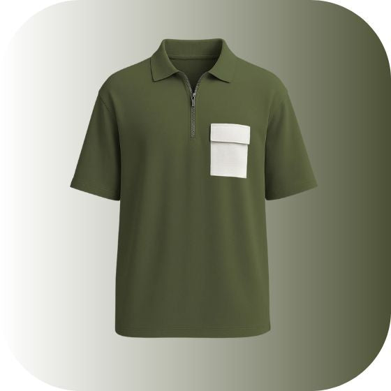 Trendy Oversized Half-Zip Polo Tee | Contrast Pocket Streetwear Top