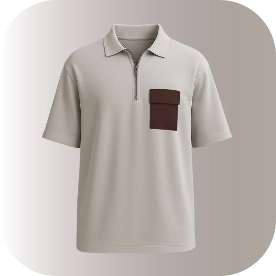 Trendy Oversized Half-Zip Polo Tee | Contrast Pocket Streetwear Top