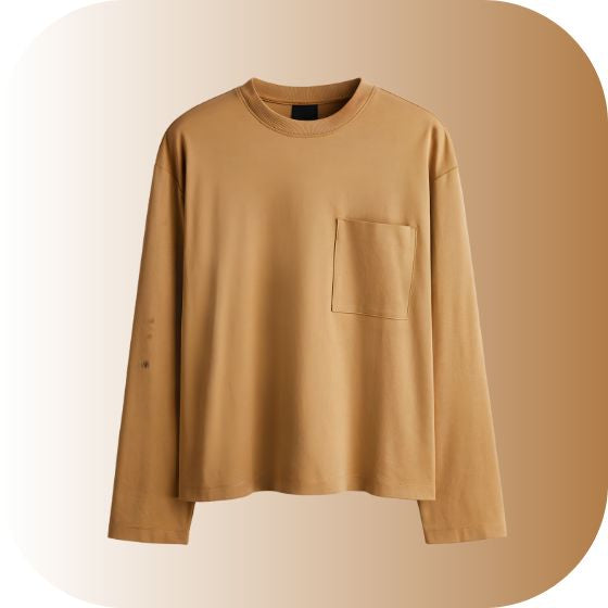 Unisex Relaxed Fit Long Sleeve Pocket Tee | Heavyweight Cotton | [Color: Tan/Camel]