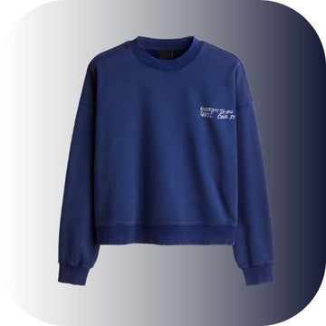 Unisex Navy Blue Crew Neck Sweatshirt | Subtle White Text Graphic Jumper | Relaxed Fit Casual Wear | Premium Cotton Blend Long Sleeve