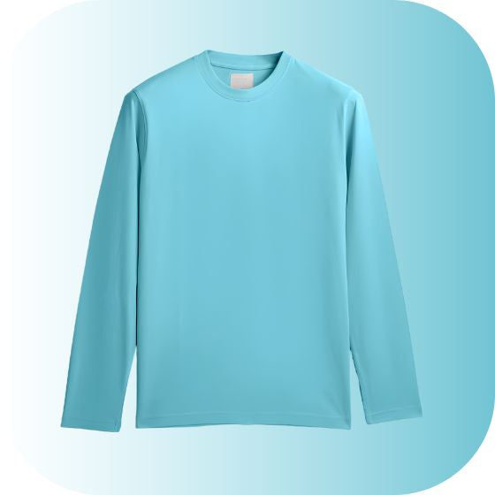 Aqua Blue Long-Sleeve Crew Neck Tee | Light Cyan Premium Basic Shirt | Unisex Soft Cotton Layering Top | Cool Tone Apparel