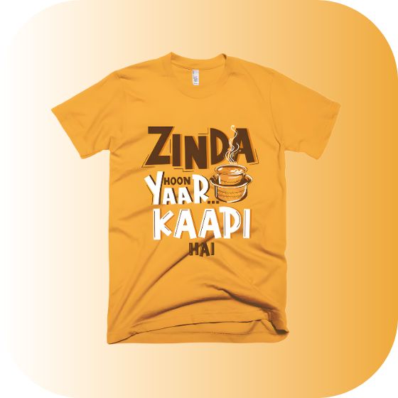 “Zinda Hoon Yaar Kaapi Hai” Funny Coffee Quote T-Shirt – Unisex Cotton Tee