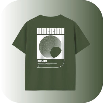 Oversized Dimension Explore T-Shirt | Minimalist Abstract Geometric Graphic Tee | Olive Green Techwear Streetwear