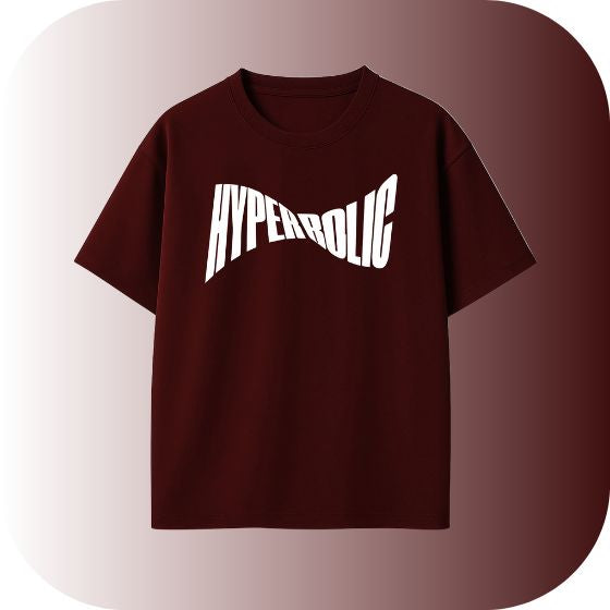 Bold Statement Tee! Get the Maroon Oversized "HYPERBOLIC" Warped Graphic T-Shirt