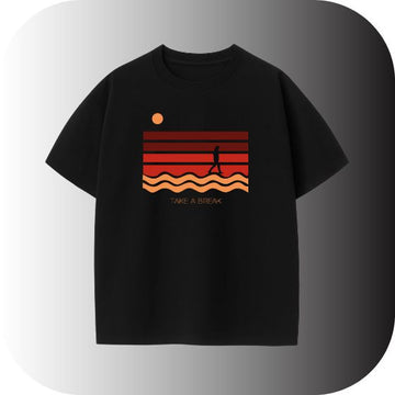 Retro Sunset Vibe! Get the Black Oversized "TAKE A BREAK" Coastal Graphic T-Shirt