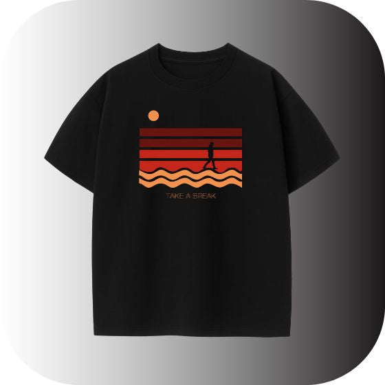 Retro Sunset Vibe! Get the Black Oversized "TAKE A BREAK" Coastal Graphic T-Shirt