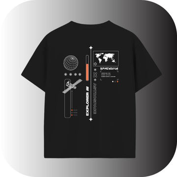 Cyberpunk Astronautical Tee! Get the Black Oversized EXPLORER /// ASTROSPACE Technical Graphic T-Shirt