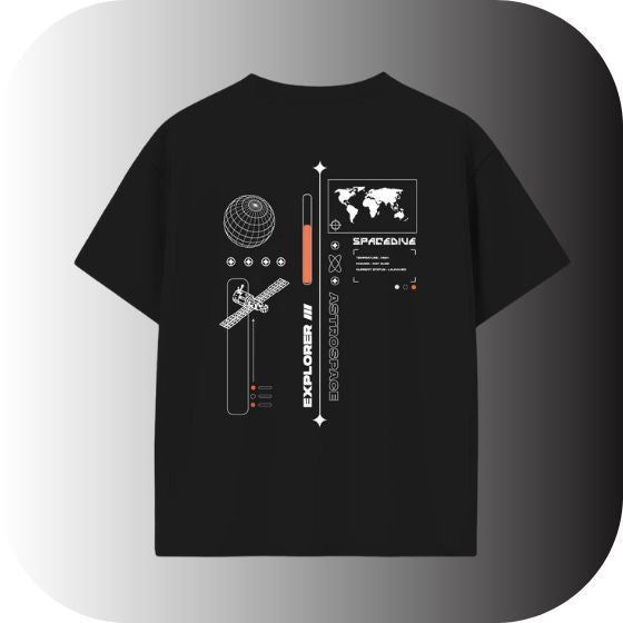 Cyberpunk Astronautical Tee! Get the Black Oversized EXPLORER /// ASTROSPACE Technical Graphic T-Shirt