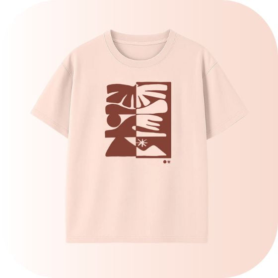 Abstract Earth Tone Block Print T-Shirt | Dusty Pink Boho Minimalist Graphic Tee | Oversized Cotton Art Wear