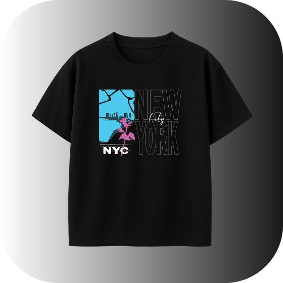 Oversized Retro Neon NEW YORK City T-Shirt | Black Vaporwave Aesthetic Streetwear Tee | NYC Skyline Graphic