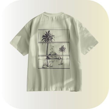 Minimalist Palm Tree Reflection Graphic T-shirt | Sand Coastal Aesthetic Cotton Tee | Tropical Summer Vacation Shirt