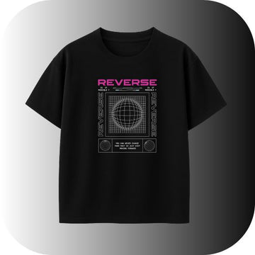 Oversized Neon Grid REVERSE T-Shirt | Black Cyberpunk Wireframe Graphic Tee | Futuristic Streetwear
