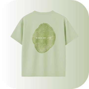 Minimalist "Rings of Life" Tree Ring Graphic T-shirt | Sage Green Nature Aesthetic Cotton Tee