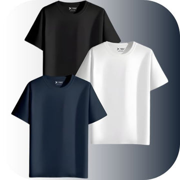 Oversized Plain T-shirt Triple Pack | Core Black White Navy Cotton Basics | Unisex Veeraku Essential