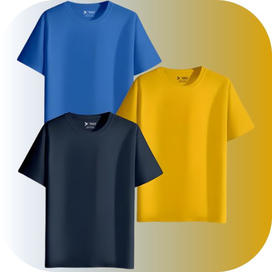 Oversized Plain T-shirt Triple Pack | Navy Yellow Blue Cotton Basics | Unisex Veeraku Essential