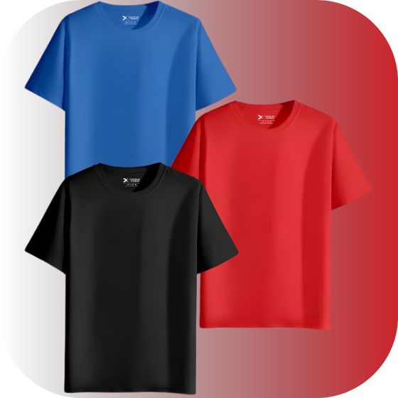 Oversized Plain T-shirt Triple Pack | Classic Red Blue Black Cotton Basics | Unisex Veeraku Essential