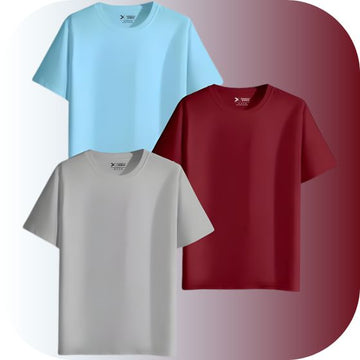 Oversized Plain T-shirt Triple Pack | Sky Blue Gray Burgundy Cotton Basics | Unisex Wardrobe Essential