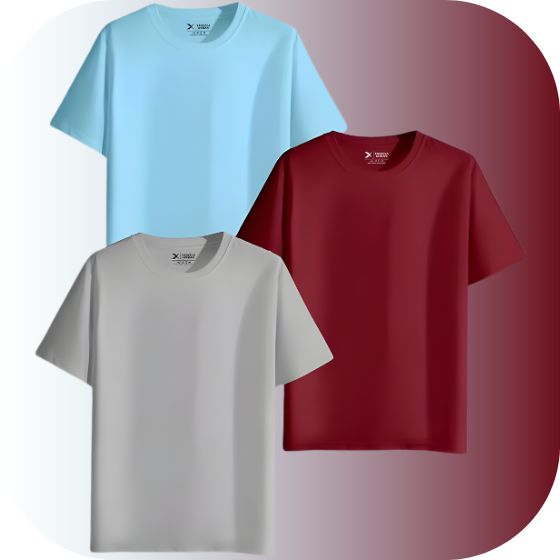 Oversized Plain T-shirt Triple Pack | Sky Blue Gray Burgundy Cotton Basics | Unisex Wardrobe Essential