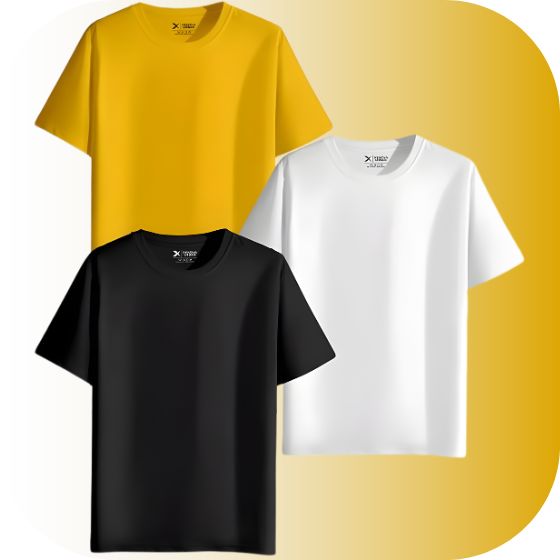 Oversized Plain T-shirt Triple Pack | Classic White Black Yellow Cotton Basics | Unisex Wardrobe Essential