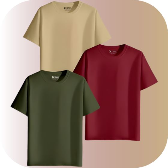 VEERAKU Solid Cotton T-Shirts: 3-Pack Unisex Regular Fit
